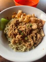 Delicious Indonesian Chicken Noodles (Mie Ayam) with Fried Wontons