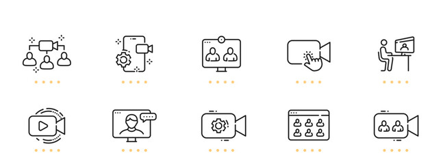 Video conference line icons. Editable stroke