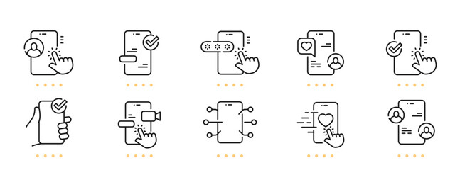 Smartphone related line icons. Editable stroke