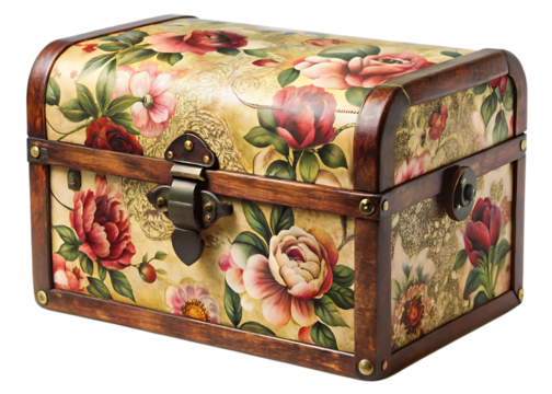  decorative vintage lockbox with intricate floral isolated on white background PNG,AI GENERATED