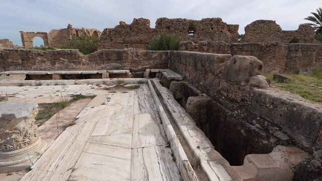 Ancient ruins of a Roman toilet