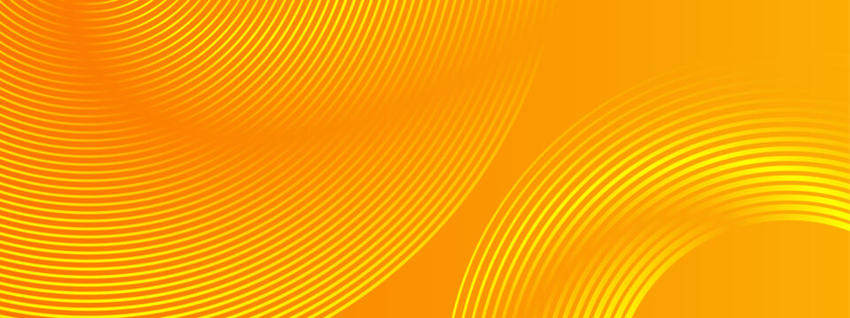 Bright yellow concentric curved lines on an orange background. Suitable for abstract backgrounds, bright designs, summer themes, modern art concepts.