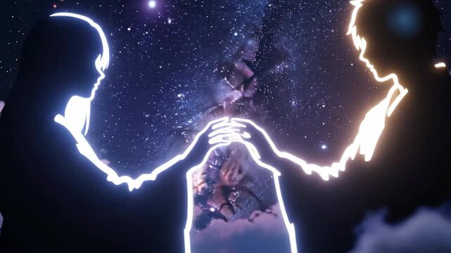 Fantasy Silhouette Art of Orihime and Hikoboshi Meeting Beneath the Milky Way