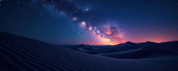 Vast, dark desert under a breathtaking blanket of stars , ambient, stillness