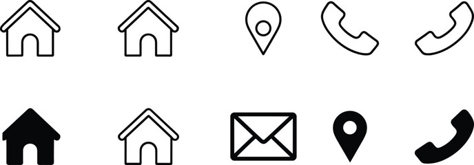 Contact Information Icons: Minimalist Line Art for Address, Phone, and Mail Symbols
