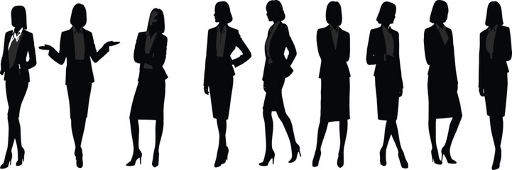 Confident Businesswoman Silhouettes: Dynamic Poses for Professional and Corporate Designs
