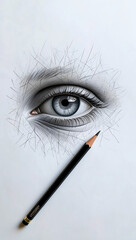 Detailed graphite drawing of a human eye with pencil