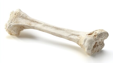Anatomically accurate 3D rendering of isolated human femur bone with realistic cortical and trabecular structure, shown in bent knee position context, symbolizing orthopedic education and skeletal ana