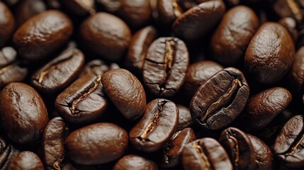 Naklejka premium A close-up of coffee beans with a blurred background.