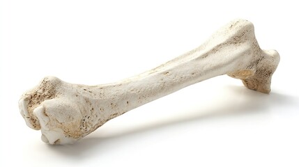 Fototapeta premium Anatomically accurate 3D rendering of isolated human femur bone with realistic cortical and trabecular structure, shown in bent knee position context, symbolizing orthopedic education and skeletal ana