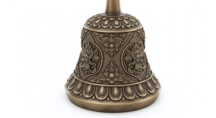 Traditional Bhutanese hand bell with intricate carvings, isolated on white background. Generative AI
