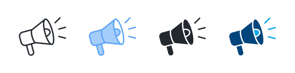 Megaphone Icon Set Multiple Style. Design In Outline, Blue, Glyph, Dualtone