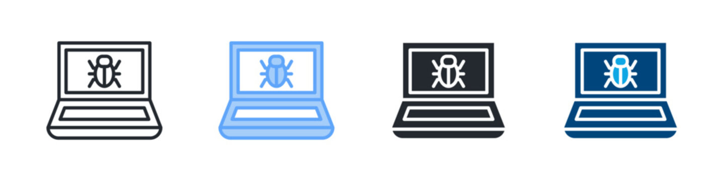 Bug Icon Set Multiple Style. Design In Outline, Blue, Glyph, Dualtone