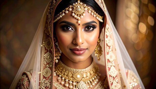 Beautiful woman in traditional Indian wedding attire - Powered by Adobe