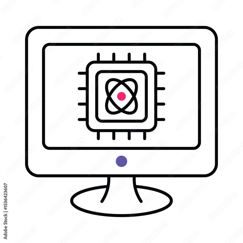 Poster quantum computer vector filled outline illustration style icon. eps 10 file