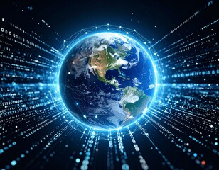 Obraz premium earth merged with circuit board texture