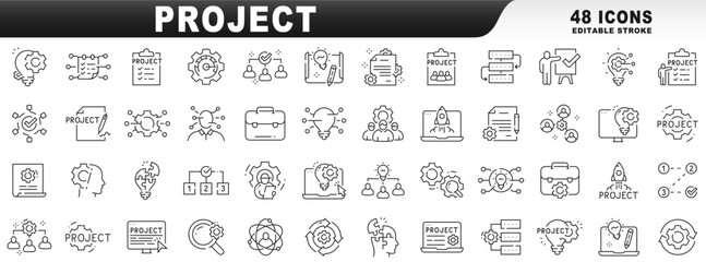 Big set of project management related line icons. Editable stroke