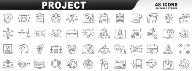 Fotobehang Big set of project management related line icons. Editable stroke © tutti_frutti