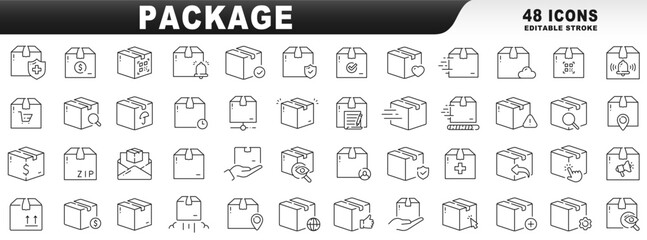 Big set of package related line icons. Editable stroke