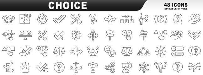 Naklejka na ściany i meble Big set of making choice related line icons. Editable stroke