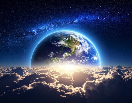 Earth made of cloud and stars, dreamy spiritual sci-fi scene - Powered by Adobe