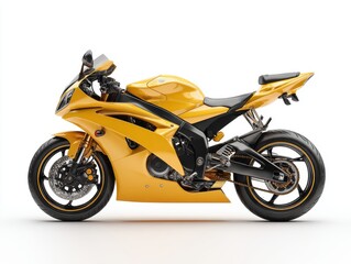 Yellow Sportbike Studio Shot Profile View on White Background