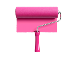 Pink paint roller isolated against a transparent background