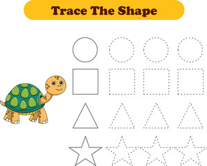 Tracing lines of different shape for kids with turtles. Vector Illustration
