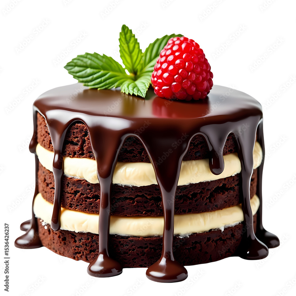 Aufkleber a chocolate cake with raspberry and mint isolated on transparent background