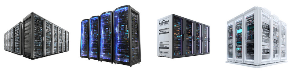 A collection of enterprise grade server racks and data processing equipment