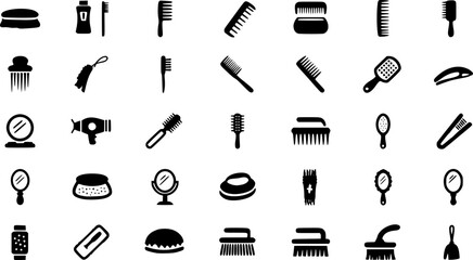 Pet brushes in various shapes and sizes, designed for grooming different types of animals, promoting hygiene and well being
