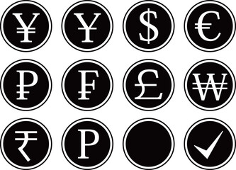 通貨記号のアイコンセット　モノトーン