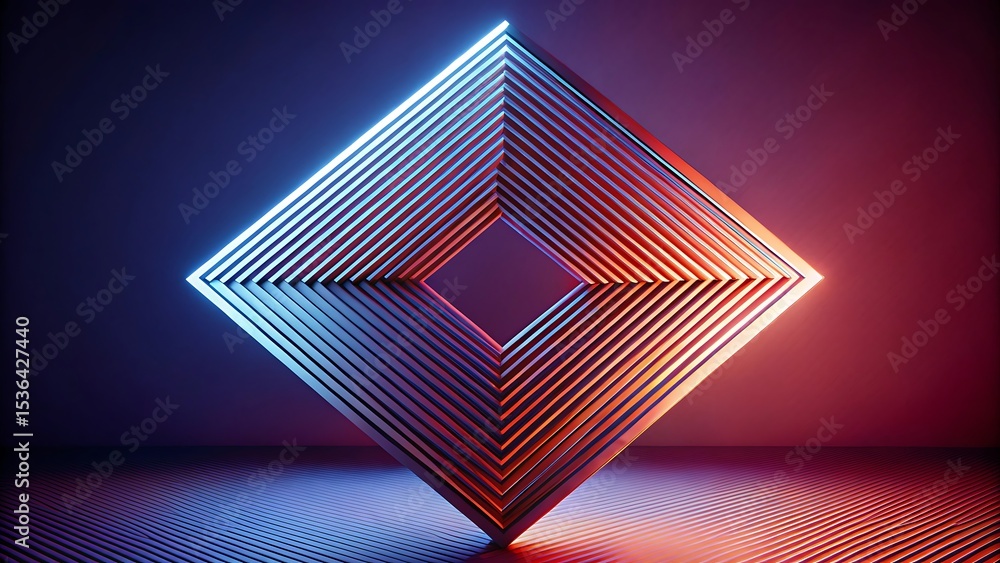 Aufkleber abstract geometric diamond-shaped structure floating in virtual space with radiant lights and futuri