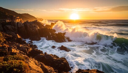 Dramatic sunset over crashing waves (3)