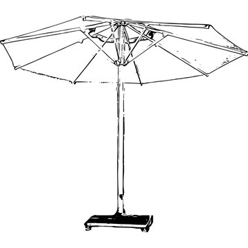 Big size pool garden wheeled umbrella vector svg image black and white open state