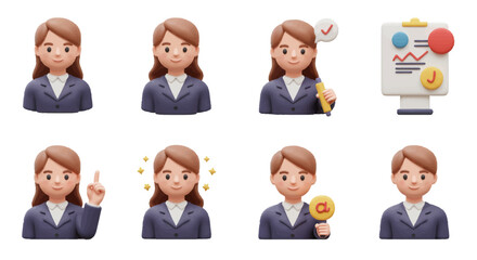 3D Render Businesswoman Character with Different Poses and Presentations Illustration