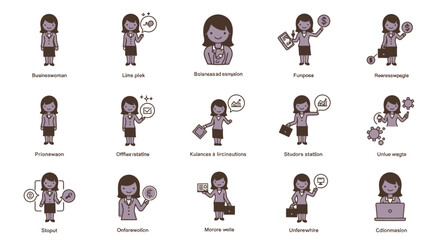 Cartoon Style Businesswoman Character Design Set in Different Activities Illustration