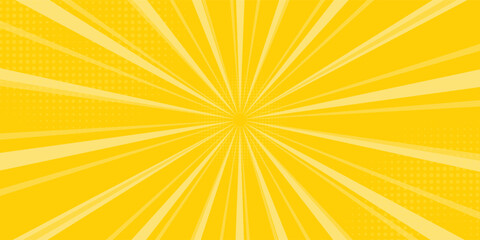 Yellow abstract background with light of sunburst. yellow starburst with halftone. sun ray retro background with flash