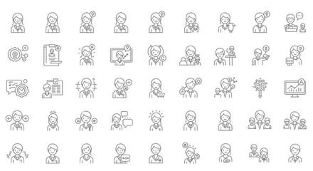 Outline Business People Line Icon Set Professional Employee Vector Illustration