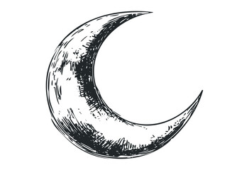 Hand-drawn crescent moon sketch with detailed shading. Vector retro hand drawn illustration