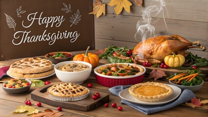 A sumptuous Thanksgiving feast with a golden brown turkey pies and hearty dishes ready to gather and celebrate gratitude