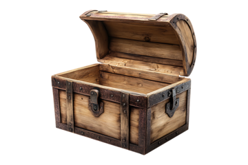 Open wooden chest isolated on transparent background