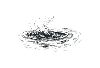 Ink splash illustration of a water ripple with droplets. Vector retro hand drawn illustration
