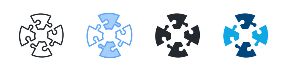 Puzzle Icon Set Multiple Style. Design In Outline, Blue, Glyph, Dualtone