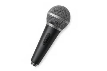 Realistic microphone with on/off button lying on transparent background, ideal for music and audio projects