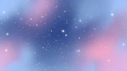 Fototapeta premium A serene and dreamlike galaxy with a scattering of twinkling stars across a vibrant, pastel-hued sky, evoking a sense of wonder and imagination.