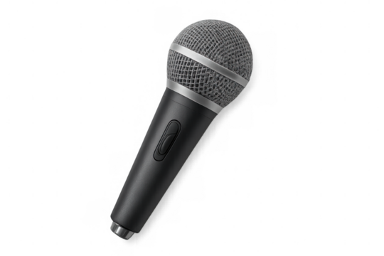 Realistic microphone with on/off button lying on transparent background, ideal for music and audio projects