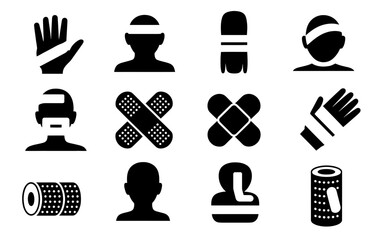 Collection of medical first aid silhouette icons
