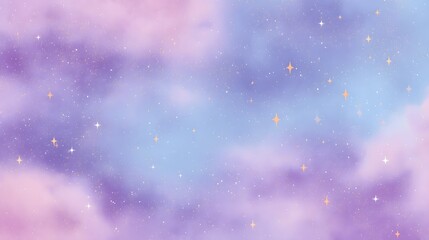 Fototapeta premium A soft, pastel-hued galaxy with twinkling stars scattered across an ethereal, dreamlike sky, evoking a sense of wonder, magic, and tranquil contemplation.