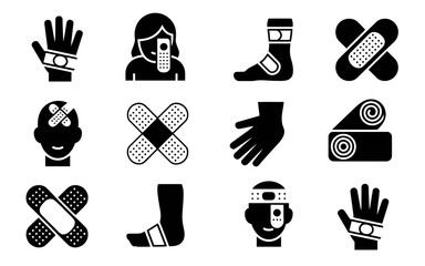 Collection of medical first aid silhouette icons